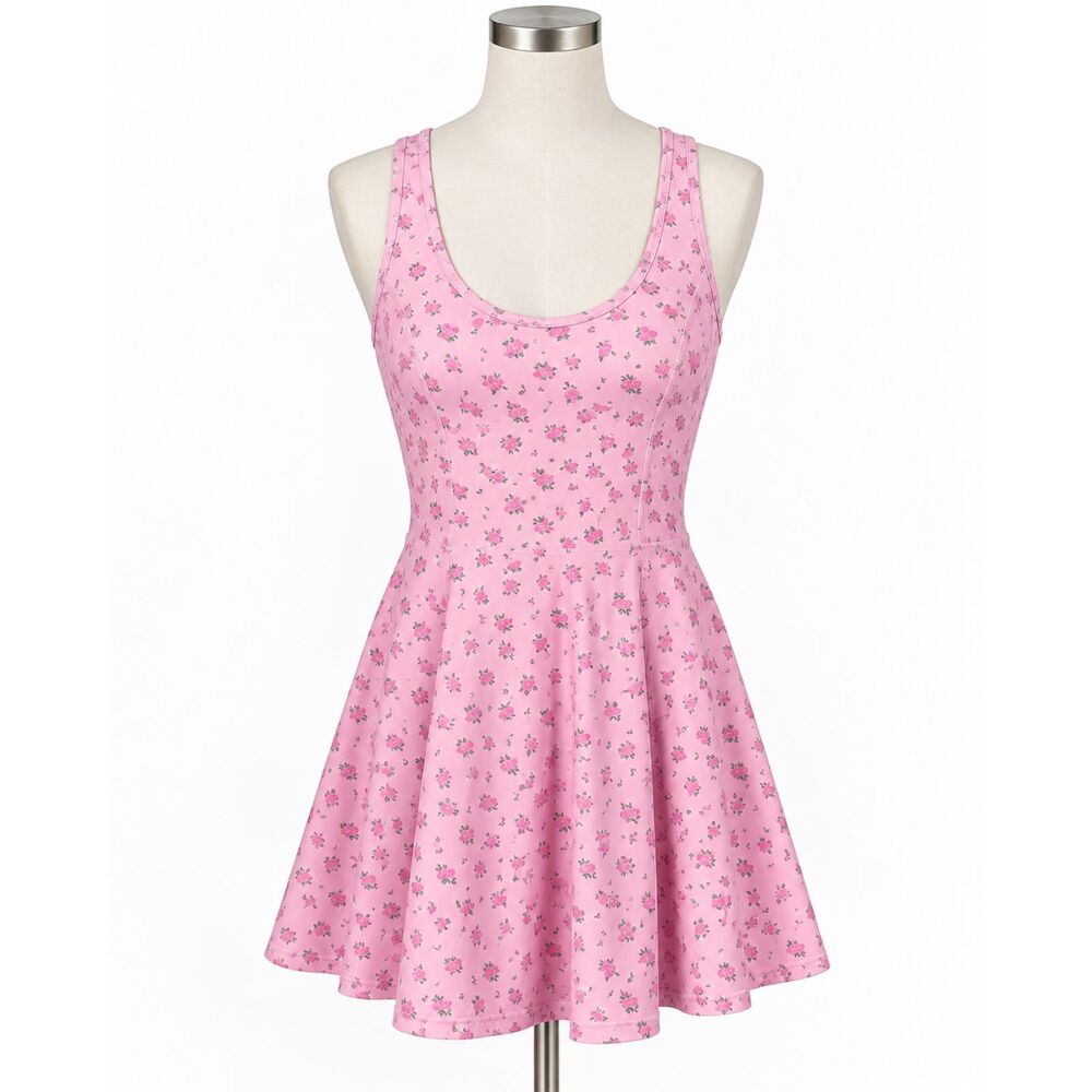 GB Athleisure Skort Tennis Dress Built in Bra Pink Rose Floral Size Large